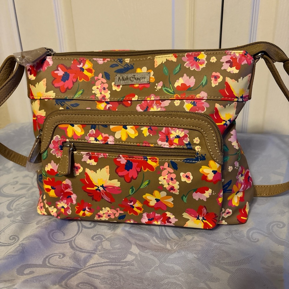 Floral Crossbody Bag - Brown and Pink